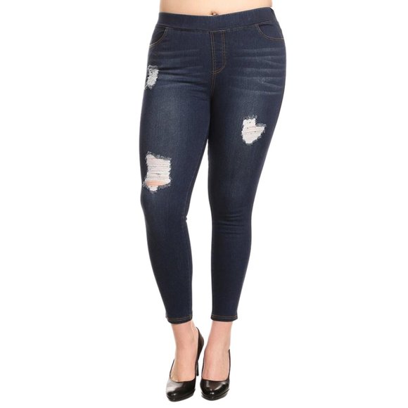 Host Pick - Plus Size Dark Denim Skinny Jeggings - Picture 1 of 4